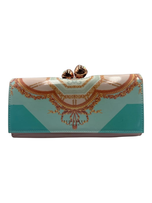 Ted Baker Turquoise & Pink Fold Over Print Rhinestone Twist Lock Wallets Turquoise & Pink