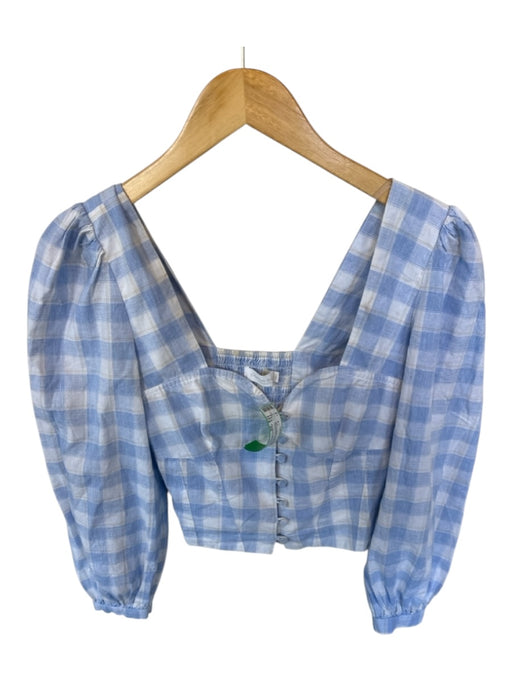 Jonathan Simkhai Size XS Blue & White Cotton Blend Long Sleeve Checkered Top Blue & White / XS