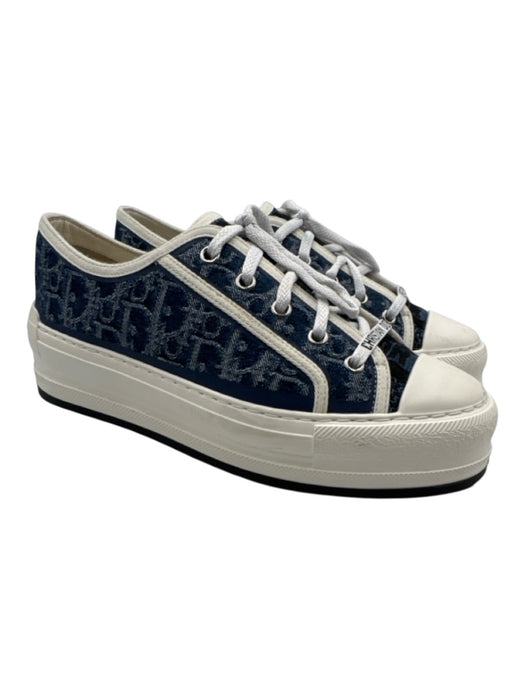 Christian Dior Shoe Size 39 Blue Textile & Leather Monogram Lace Up Denim Shoes Blue / 39