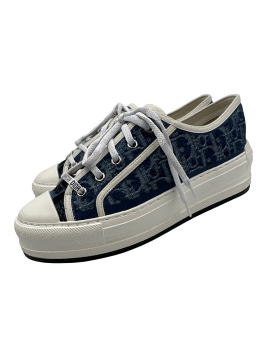 Christian Dior Shoe Size 39 Blue Textile & Leather Monogram Lace Up Denim Shoes Blue / 39