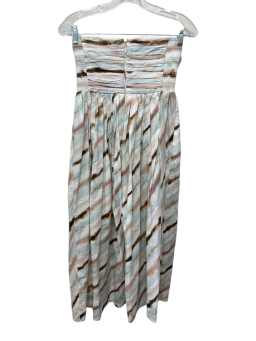 A.L.C. Size 4 Blue, Brown, White Cotton Strapless Tie Dye Pleated Bust Dress Blue, Brown, White / 4