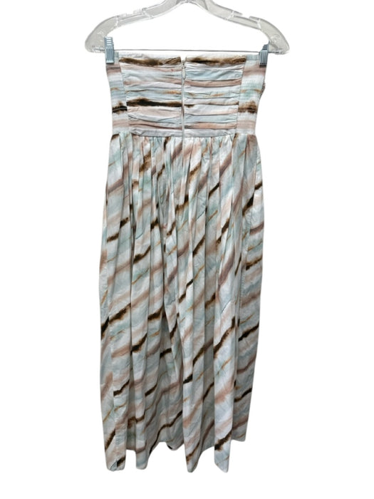 A.L.C. Size 4 Blue, Brown, White Cotton Strapless Tie Dye Pleated Bust Dress Blue, Brown, White / 4