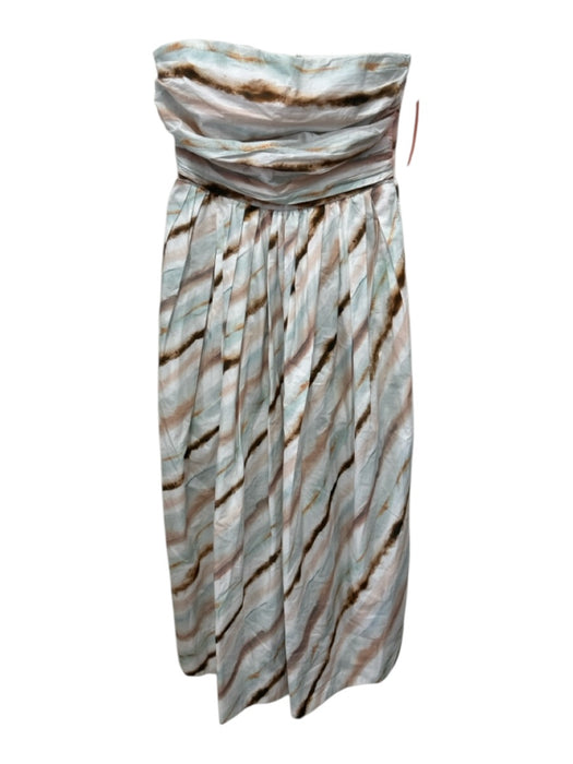 A.L.C. Size 4 Blue, Brown, White Cotton Strapless Tie Dye Pleated Bust Dress Blue, Brown, White / 4