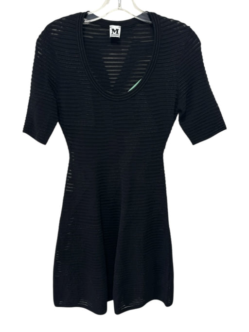Missoni Size 38 Black Cotton Blend Ribbed Wide Neck Slip Inc Mesh Dress Black / 38