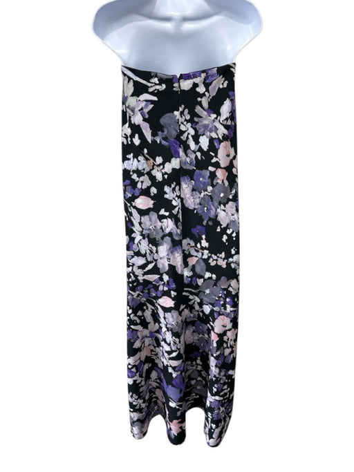 Club Monaco Size 2 Black, Purple & Multi Strapless Abstract Floral Maxi Dress Black, Purple & Multi / 2
