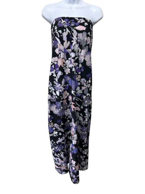 Club Monaco Size 2 Black, Purple & Multi Strapless Abstract Floral Maxi Dress Black, Purple & Multi / 2