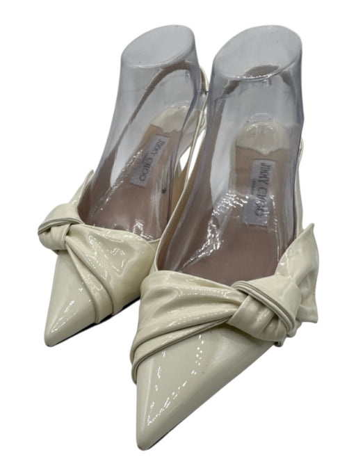 Jimmy Choo Shoe Size 39 Off White Leather Patent Pointed Toe Bow Detail Sandals Off White / 39