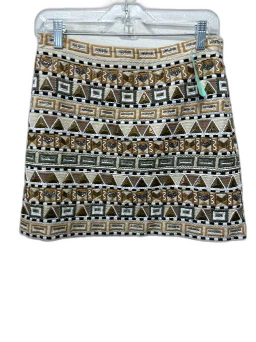 Veronica Beard Size 4 Cream & Tan Cotton Beaded Side Zip Mini Skirt Cream & Tan / 4