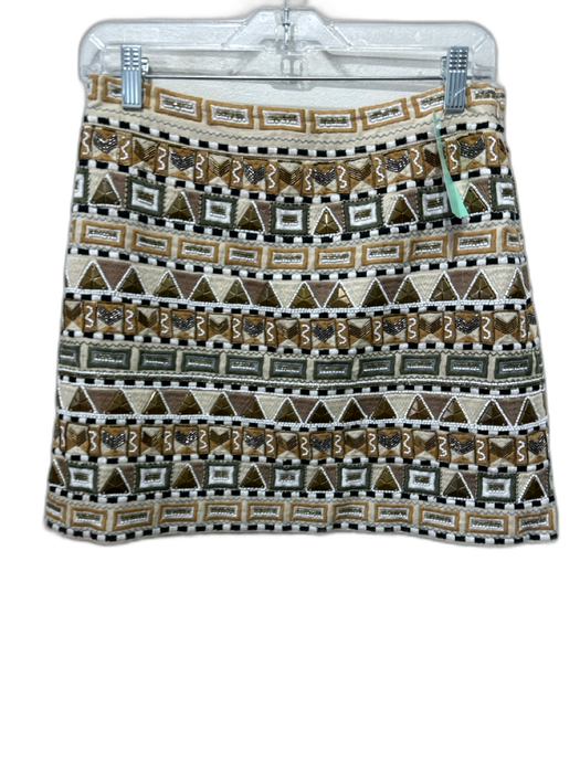 Veronica Beard Size 4 Cream & Tan Cotton Beaded Side Zip Mini Skirt Cream & Tan / 4
