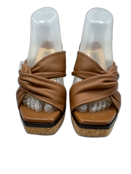 Jimmy Choo Shoe Size 39 Tan & beige Leather Twist Detail Wedge Sandals Tan & beige / 39