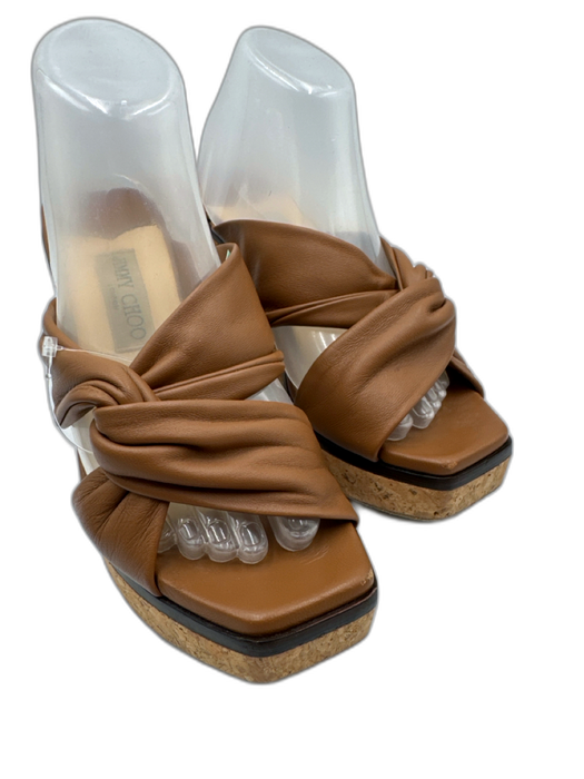 Jimmy Choo Shoe Size 39 Tan & beige Leather Twist Detail Wedge Sandals Tan & beige / 39