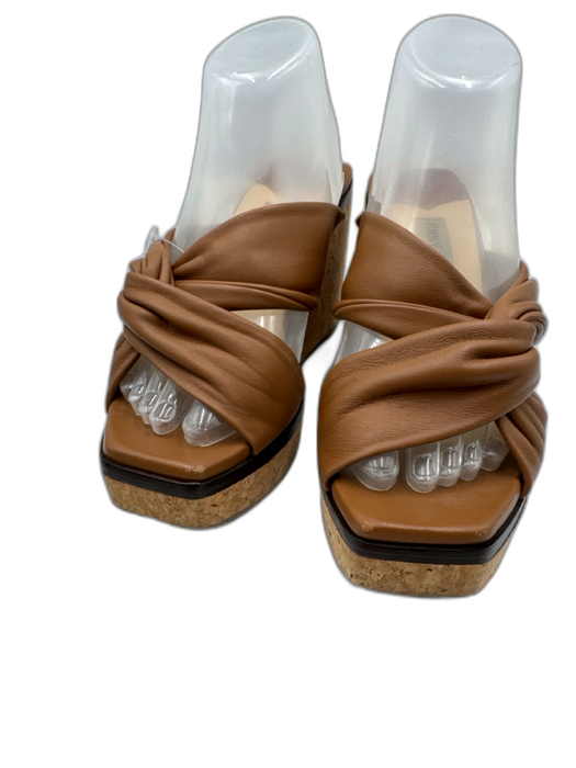 Jimmy Choo Shoe Size 39 Tan & beige Leather Twist Detail Wedge Sandals Tan & beige / 39