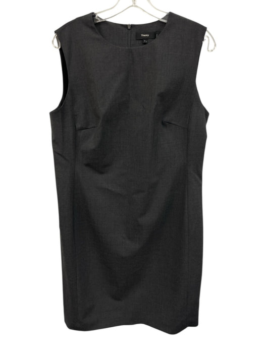Theory Size 12 Dark Grey Wool Blend Zip Back Sleeveless Heathered Dress Dark Grey / 12