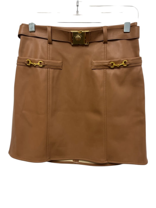 L'agence Size 4 Brown Polyurethane Zip Back Gold Hardware Faux Leather Skirt Brown / 4