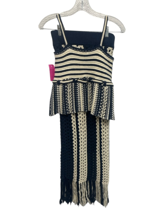 Moon River Size S Cream White & Navy Blue Cotton Blend Knit Striped Skirt Set Cream White & Navy Blue / S