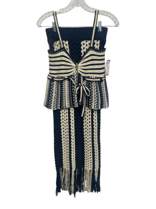 Moon River Size S Cream White & Navy Blue Cotton Blend Knit Striped Skirt Set Cream White & Navy Blue / S