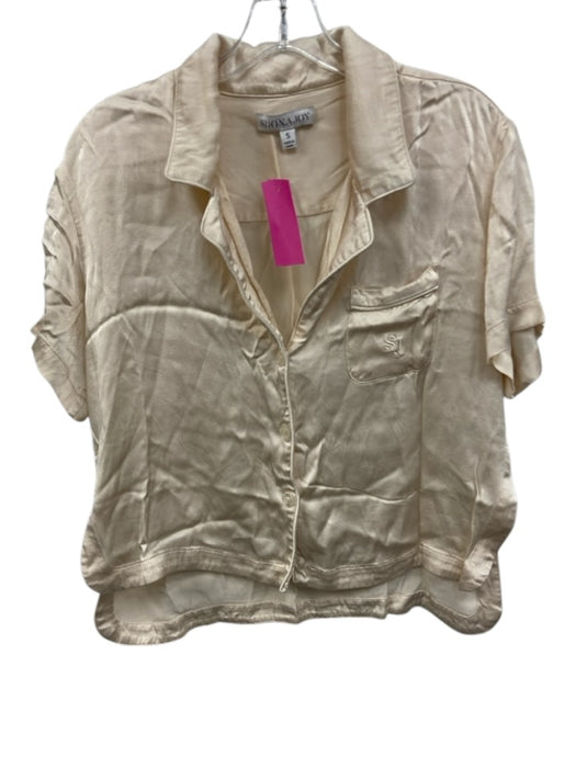 Shona Joy Size S Champagne Beige Lenzing Blend Satin Button Up Pajama Short Set Champagne Beige / S