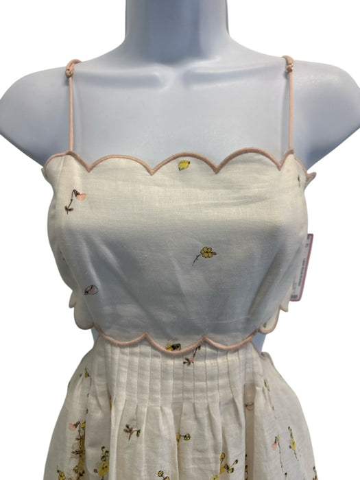 Zimmermann Size 1 White, Purple & Pink Linen Scalloped Edge Cutout Floral Dress White, Purple & Pink / 1