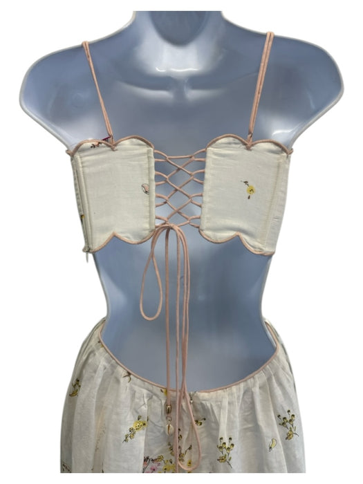 Zimmermann Size 1 White, Purple & Pink Linen Scalloped Edge Cutout Floral Dress White, Purple & Pink / 1