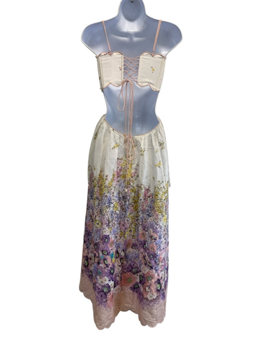 Zimmermann Size 1 White, Purple & Pink Linen Scalloped Edge Cutout Floral Dress White, Purple & Pink / 1