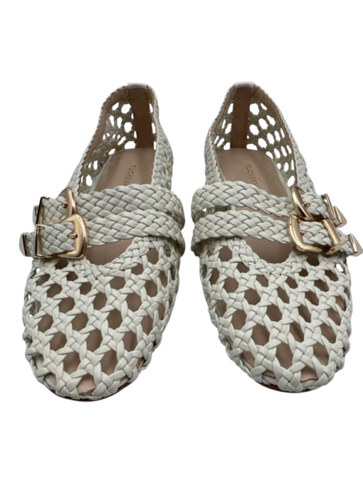 Tuckernuck Shoe Size 6.5 Cream White Leather Upper Woven Gold Tone Buckle Flats Cream White / 6.5