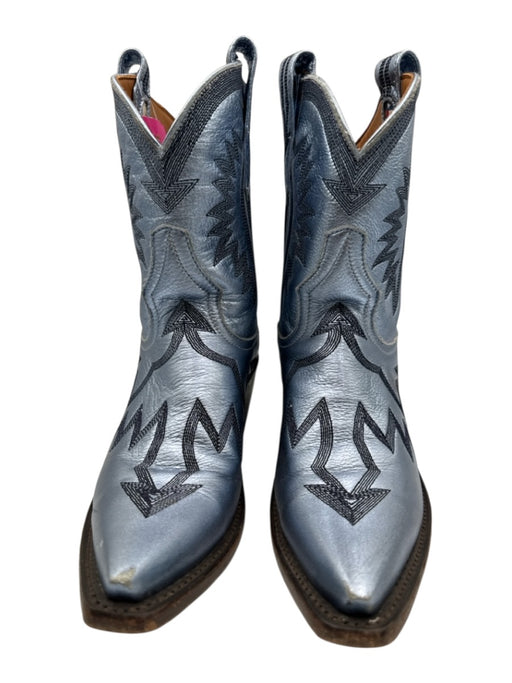 Miron Crosby Shoe Size 6.5 Blue Leather Upper Metallic Embroidered Design Boots Blue / 6.5