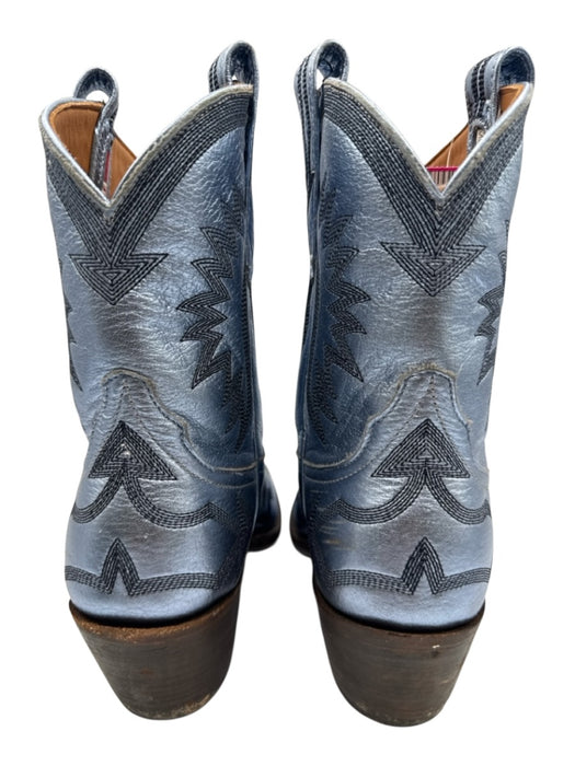 Miron Crosby Shoe Size 6.5 Blue Leather Upper Metallic Embroidered Design Boots Blue / 6.5