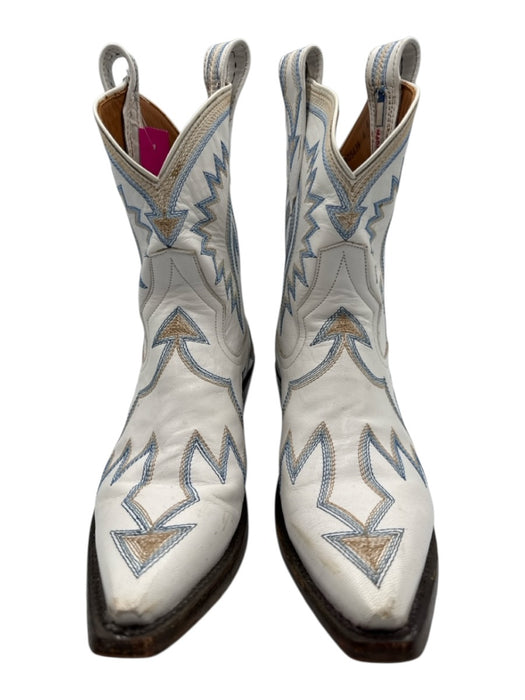 Miron Crosby Shoe Size 6 White, Blue & Beige Leather Upper Cowboy Mid Calf Boots White, Blue & Beige / 6