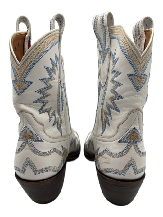 Miron Crosby Shoe Size 6 White, Blue & Beige Leather Upper Cowboy Mid Calf Boots White, Blue & Beige / 6