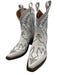 Miron Crosby Shoe Size 6 White, Blue & Beige Leather Upper Cowboy Mid Calf Boots White, Blue & Beige / 6