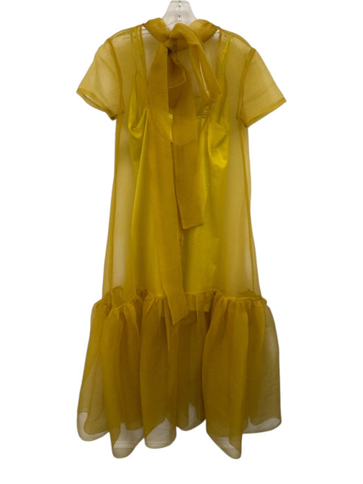 Staud Size S Chartreuse Yellow Polyester Sheer Short Sleeve Tie Back Dress Chartreuse Yellow / S