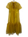 Staud Size S Chartreuse Yellow Polyester Sheer Short Sleeve Tie Back Dress Chartreuse Yellow / S