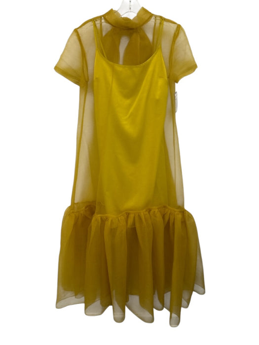 Staud Size S Chartreuse Yellow Polyester Sheer Short Sleeve Tie Back Dress Chartreuse Yellow / S