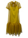 Staud Size S Chartreuse Yellow Polyester Sheer Short Sleeve Tie Back Dress Chartreuse Yellow / S