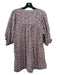 Mirth Size XS Beige & Purple Cotton Abstract Floral V Neck 1/2 Puff Sleeve Dress Beige & Purple / XS