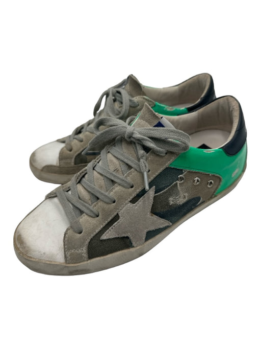 Golden Goose Shoe Size 36 White & Green Leather & Canvas Camo lace up Sneakers White & Green / 36