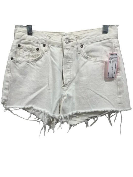 Agolde Size 25 White Cotton High Rise Zip & Button Cut Off Shorts