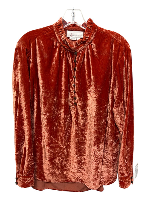 Anthropologie Size S Orange Viscose Blend Crushed Velvet Quarter Button Top Orange / S