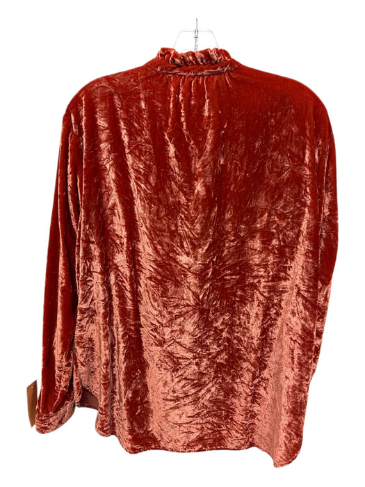 Anthropologie Size S Orange Viscose Blend Crushed Velvet Quarter Button Top Orange / S