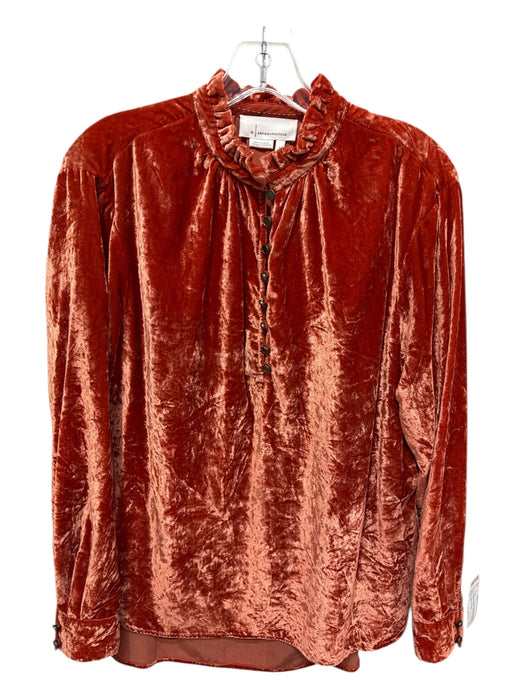 Anthropologie Size S Orange Viscose Blend Crushed Velvet Quarter Button Top Orange / S