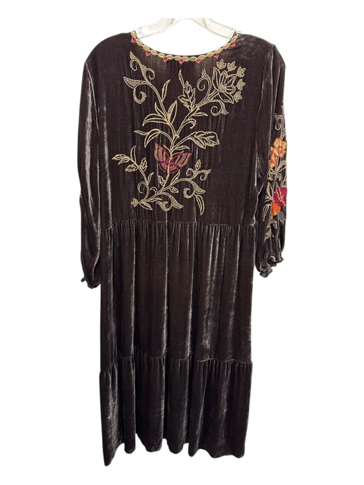 Johnny Was Size S Brown & Multi Rayon Blend Velvet Embroidered Flowers Dress Brown & Multi / S