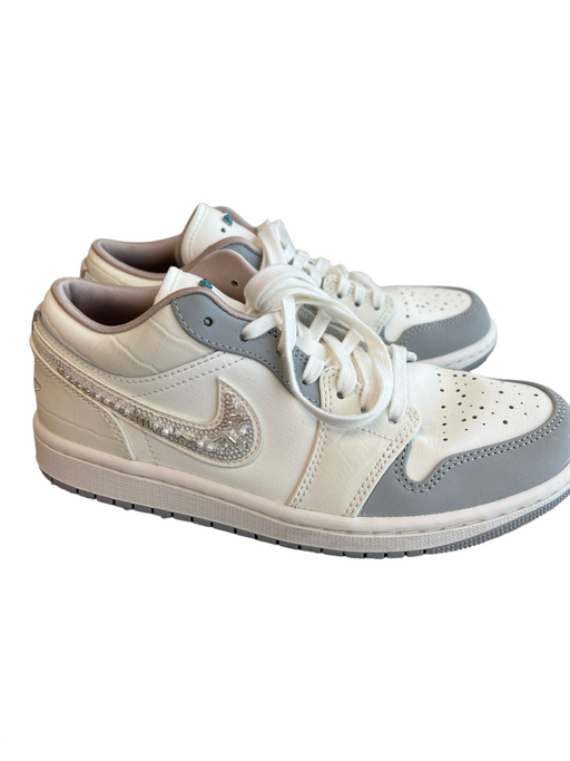 Air Jordan Shoe Size 7 White & Blue Leather Round Toe Bedazzled Lace Up Shoes White & Blue / 7