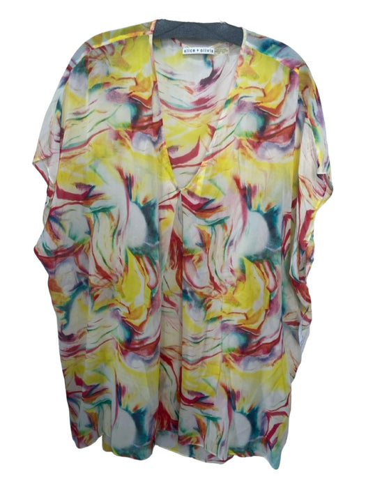 Alice + Olivia Size XS/S Yellow Blue Beige Silk Tie Dye Shift Dress Pleat Dress Yellow Blue Beige / XS/S