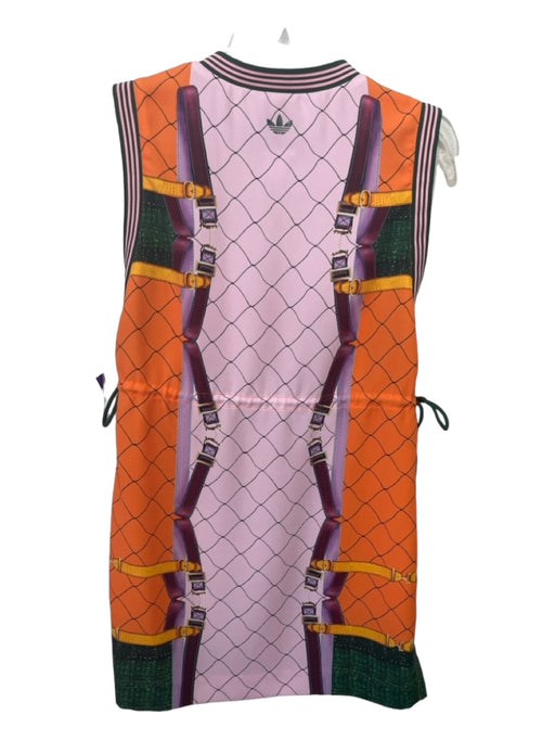 Adidas X Mary Katrantzou Size M Pink Orange & Green Polyester V Neck Dress Pink Orange & Green / M