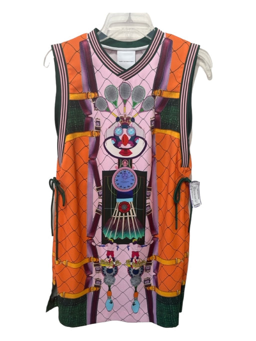 Adidas X Mary Katrantzou Size M Pink Orange & Green Polyester V Neck Dress Pink Orange & Green / M