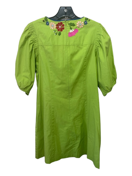 Nanette Lepore Size 4 Green & Multi Cotton Floral Embroidered V Neck Shift Dress Green & Multi / 4