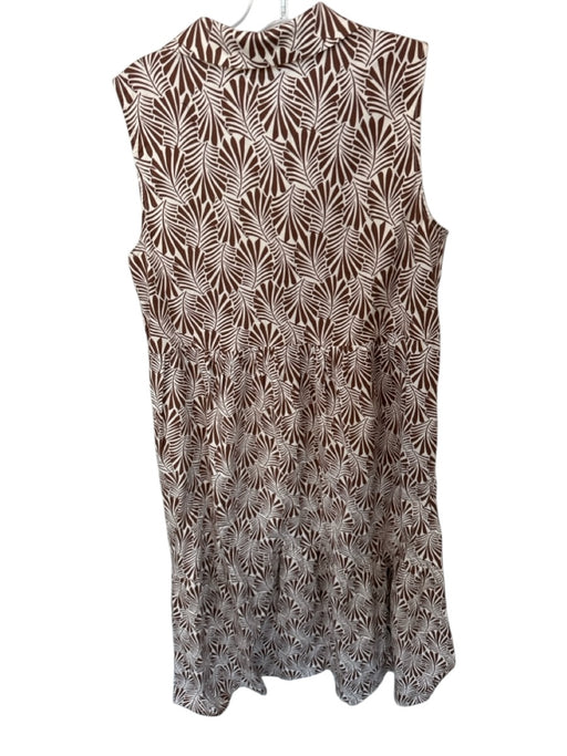 Tahari Size M Brown & White Cotton Collar Abstract Maxi Dress Brown & White / M