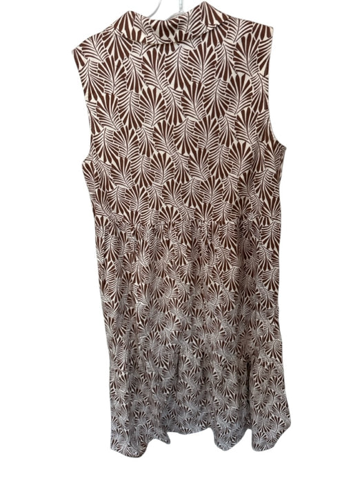 Tahari Size M Brown & White Cotton Collar Abstract Maxi Dress Brown & White / M