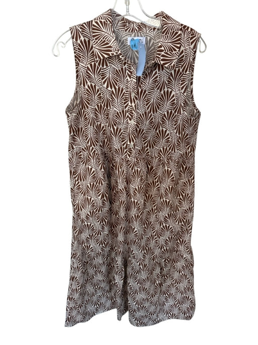 Tahari Size M Brown & White Cotton Collar Abstract Maxi Dress Brown & White / M