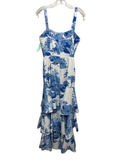 Mestiza New York Size 6 White & Blue Polyester floral print Sleeveless Dress White & Blue / 6